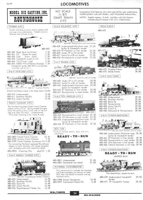 ラウンドハウス(Roundhouse)製品の一覧、1980年(昭和55年)版ウォルサーズカタログより。