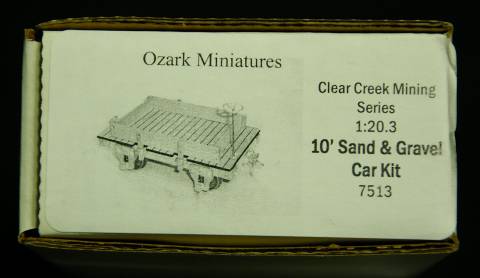 オザーク・ミニチュアーズ製サンド&グラーベル車のキットのラベル。G gauge sand and gravel car, manufactured by Ozark Miniatures.