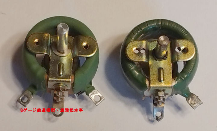 レオスタット(右)とポテンショメータ(左)。