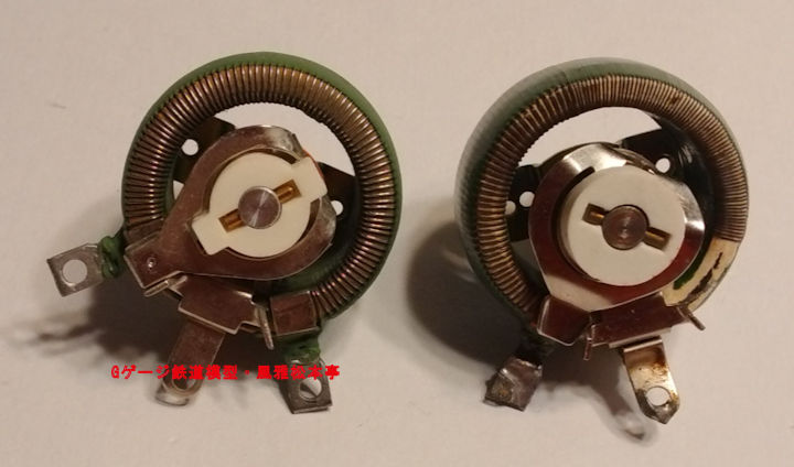 レオスタット(右)とポテンショメータ(左)。