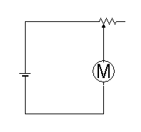 レオスタットを使った回路例です。2008年(平成20年)9月作成。