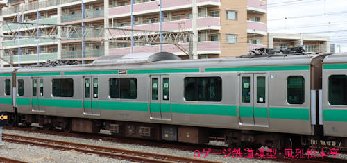 JR東日本モハE233-7004。2022年(令和4年)11月、相模鉄道相模大塚(さがみおおつか：神奈川県大和市)駅にて撮影。