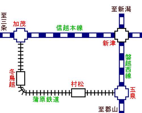 蒲原鉄道路線図。2016年(平成28年)3月作成。