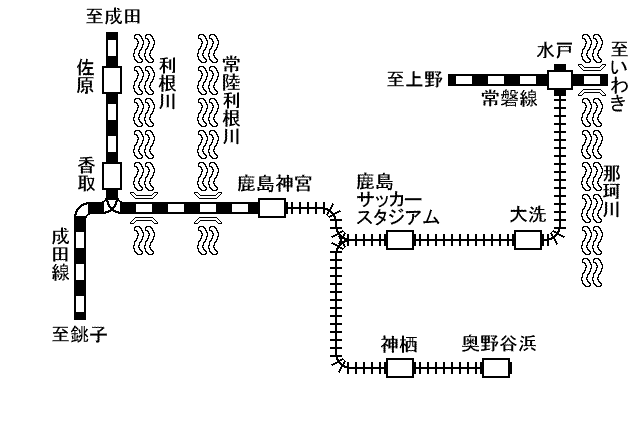 鹿島臨海鉄道の路線図です。2007年(平成19年)8月作成。