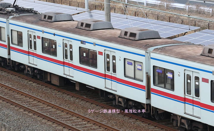 京成電鉄モハ3434。2017年(平成29年)3月、北総鉄道千葉ニュータウン中央(ちばにゅーたうんちゅうおう：千葉県印西市)駅＝印西牧の原(いんざいまきのはら：千葉県印西市)駅間にて撮影。