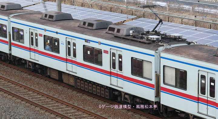 京成電鉄モハ3435。2017年(平成29年)3月、北総鉄道千葉ニュータウン中央(ちばにゅーたうんちゅうおう：千葉県印西市)駅＝印西牧の原(いんざいまきのはら：千葉県印西市)駅間にて撮影。