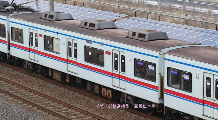 京成電鉄サハ3436。2017年(平成29年)3月、北総鉄道千葉ニュータウン中央(ちばにゅーたうんちゅうおう：千葉県印西市)駅＝印西牧の原(いんざいまきのはら：千葉県印西市)駅間にて撮影。