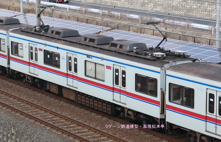 京成電鉄モハ3437。2017年(平成29年)3月、北総鉄道千葉ニュータウン中央(ちばにゅーたうんちゅうおう：千葉県印西市)駅＝印西牧の原(いんざいまきのはら：千葉県印西市)駅間にて撮影。