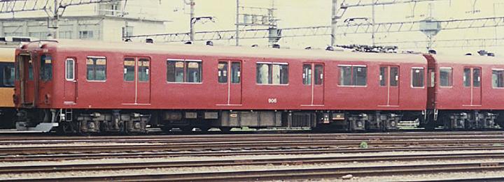 近鉄モ906。1985年(昭和60年)4月、近鉄西大寺検車区にて撮影。
