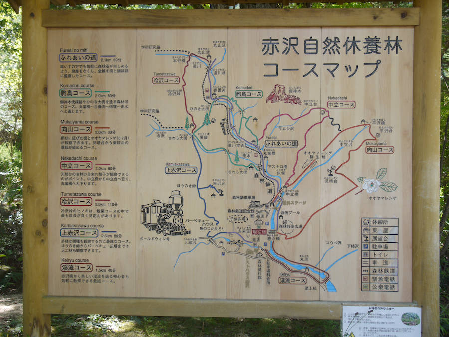 赤沢自然休養林の地図です。2010年(平成22年)9月撮影。