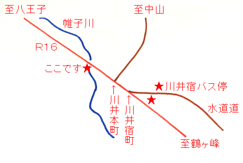 川合宿バス停周辺の地図です。2004年(平成16年)9月作成。