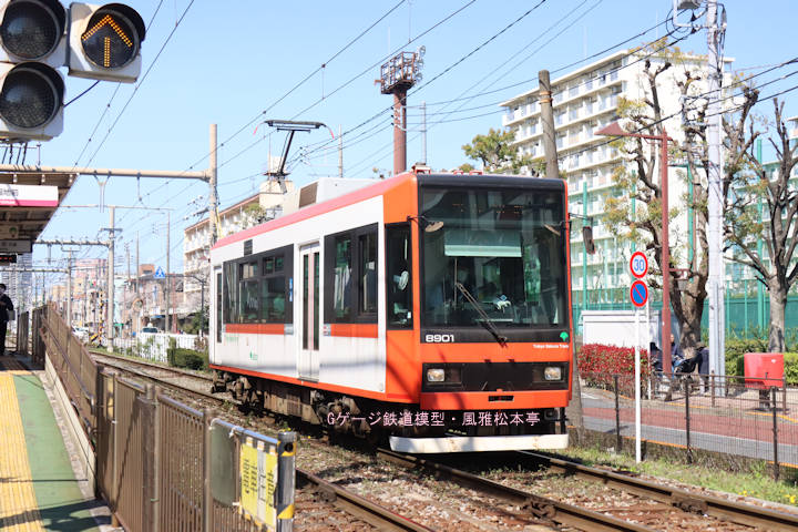 東京都交通局8901号。2025年(令和7年)4月、都電荒川線荒川遊園地前(あらかわゆうえんちまえ：東京都荒川区)電停にて撮影。