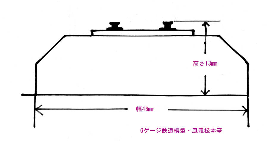 シノハラ(篠原模型店)製単線用直線道床の断面図(寸法図)。