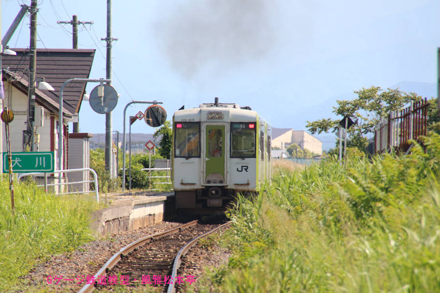 単式ホーム。2016年(平成28年)6月、JR東日本米坂線犬川(いぬかわ：山形県東置賜郡川西町)駅にて撮影。