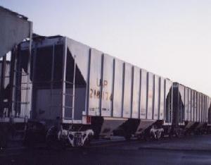 ユニオン・パシフィック鉄道のホッパ車。ラスベガス近郊にて1990年(平成2年)1月撮影。Prototypical hopper car of Union Pacific RR., Las Vegas, USA.